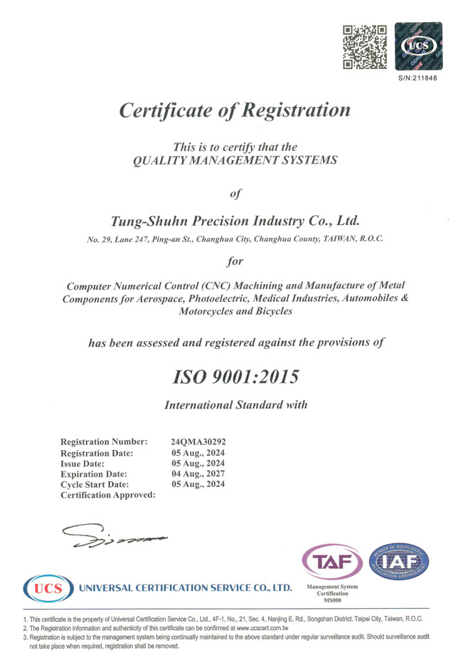 ISO 9001:2015 - Tung Shuhn Precision
